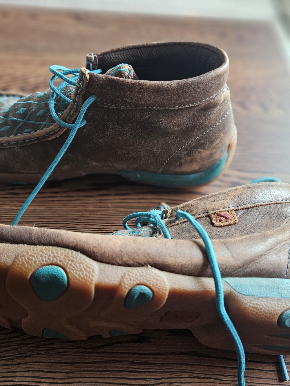 Twisted X Brown and Teal Womens Driving Moccasins